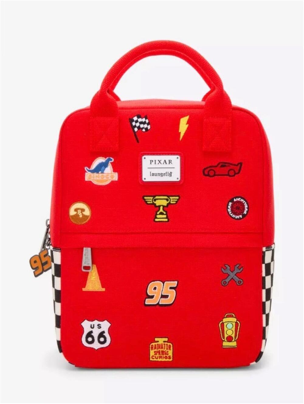 Loungefly Disney Cars Lightning McQueen Embroidered Patches Canvas Backpack